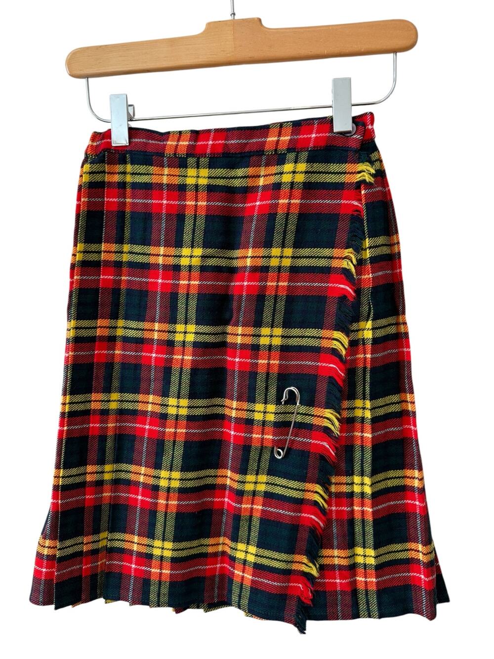 Vintage 70s Girls Rascals Pleated Midi Wrap Skirt Kilt Pin Red 8